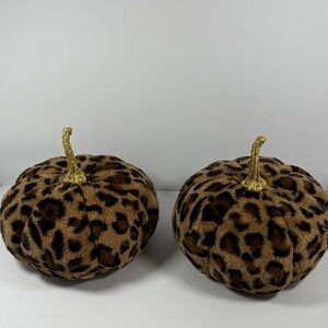 Leopard Print Plush Decorative Pumpkins with Gold Stems